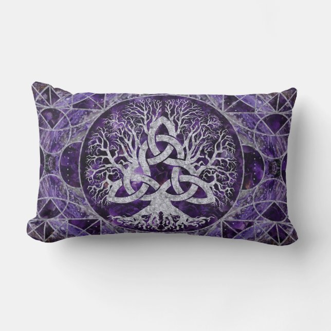 Almofada Lombar Árvore de vida com ametista e prata de Triquetra (Frente)