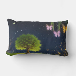 Almofada Lombar Árvore selvagem noturna com borboletas e vagalumes