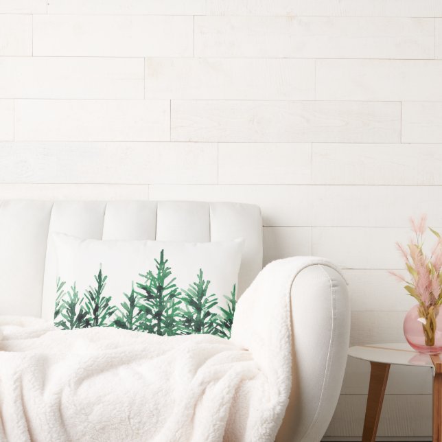 Almofada Lombar Árvores de Pinheiros com Aquarela (Sofá)