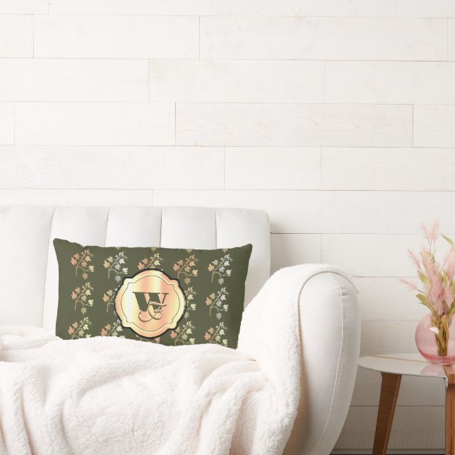 Almofada Lombar Autumn vibes ouro branch on khaki Monograma (Sofá)