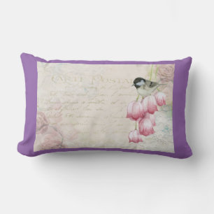 Almofada Lombar Aves e Flores com Shabby Vintage manuscrito