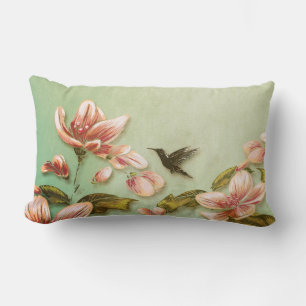 Almofada Lombar Azaleas cor-de-rosa Vintage em verde