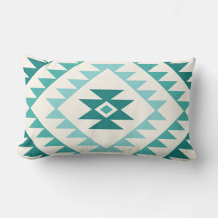 Almofada Lombar Aztec Diamond Motif Design Teals & Cream