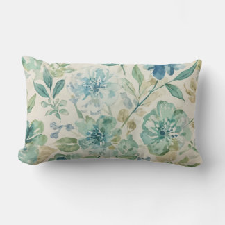 Almofada Lombar Azul Céu Verde Azul Bege Creme Floral Abstrato