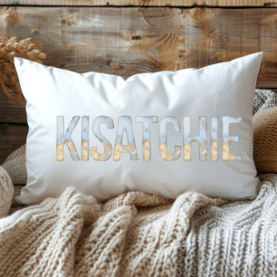Almofada Lombar Azul Dourado Aquarela Pastel Kisatchie Louisiana