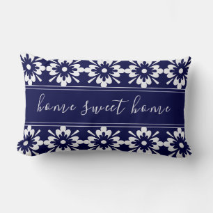 Almofada Lombar Azul e branco Home Sweet Home Estilo Hampton