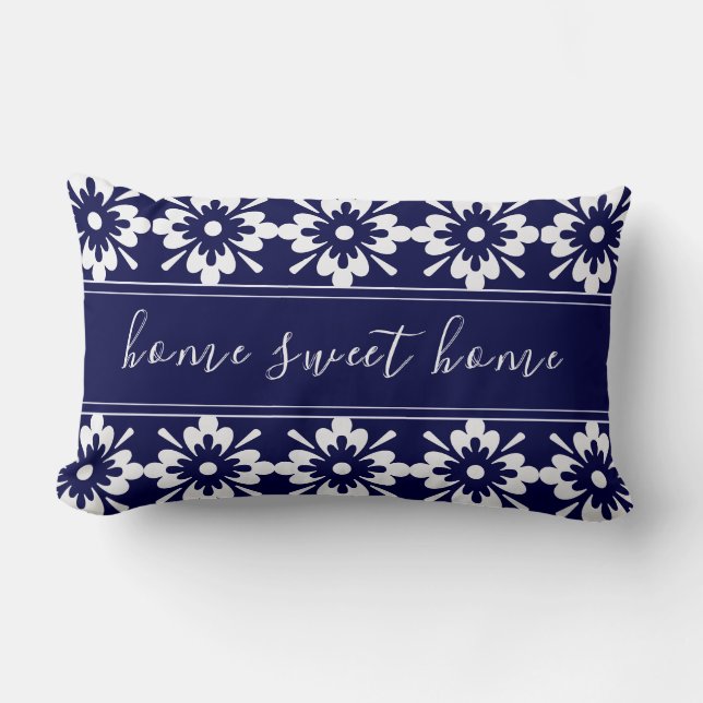 Almofada Lombar Azul e Branco | Home Sweet Home | Estilo Hampton (Frente)