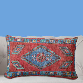 Almofada Lombar Azul e Rosa Antiquado Design do Rug Oriental Turco
