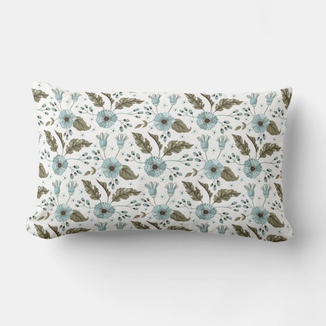 Almofada Lombar Azul e Verde Floral (Frente)