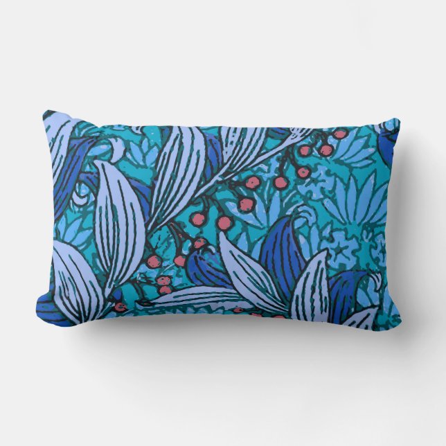 Almofada Lombar Azul Floral Antiquado Boho Moderno (Frente)