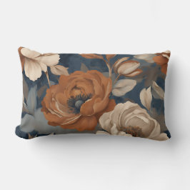 Almofada Lombar Azul Marinho Ferrugem Floral Moderna Fazenda