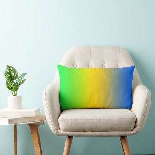 Almofada Lombar Azul neon, amarelo, gradiente verde, ombre.