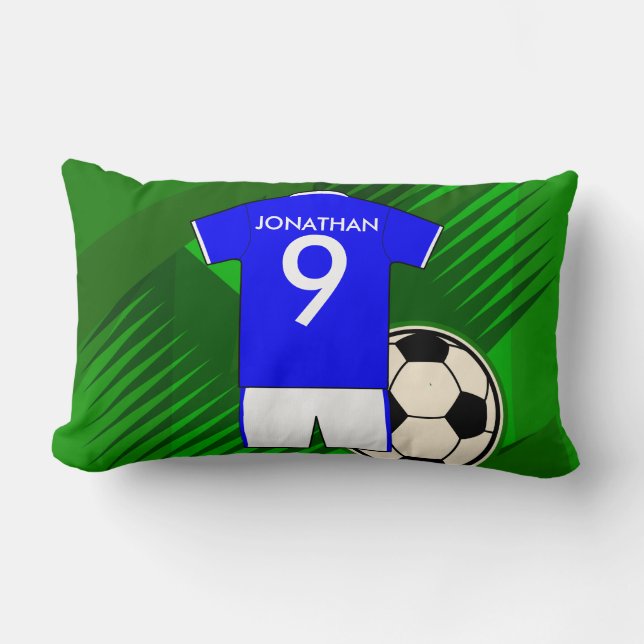 Almofada Lombar Azul personalizado e branco do jérsei de futebol (Frente)