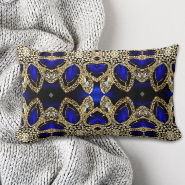Almofada Lombar azul profundo na moda turquesa de prata (trendy stylish turquoise gold silver deep blue lumbar pillow)