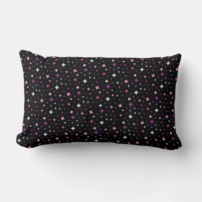Almofada Lombar Azul Rosa Estrelas Roxas Espaço Cósmico. (Frente)