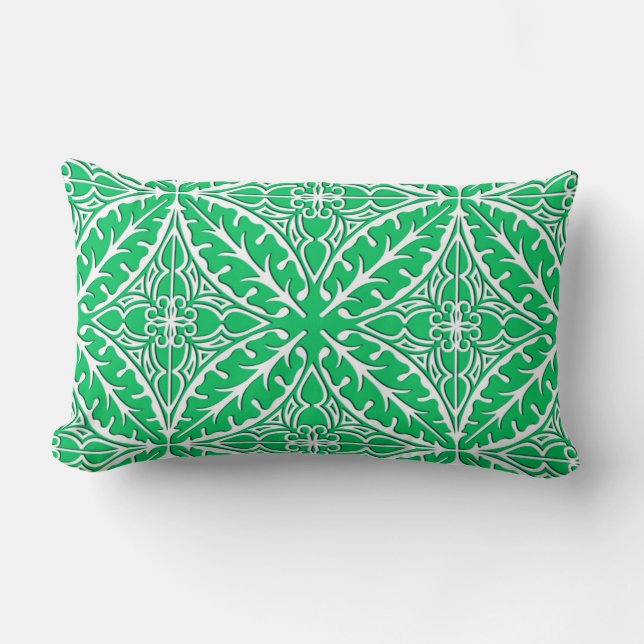 Almofada Lombar Azulejos marroquinos - jade verde e branco (Frente)