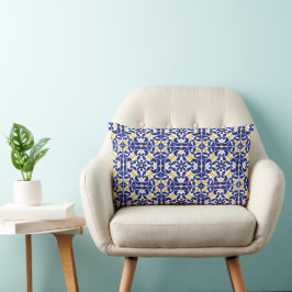 Almofada Lombar Azulejos mediterrânicos Padrão Azul e Amarelo
