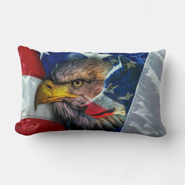 Almofada Lombar Bald Eagle Wolf American Flag (Frente)