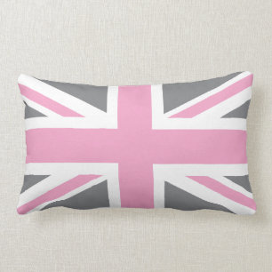 Almofada Lombar Bandeira cinzenta cor-de-rosa de Union Jack