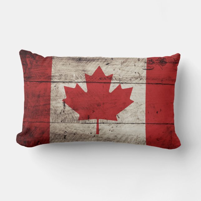 Almofada Lombar Bandeira de Canadá na grão de madeira velha (Frente)