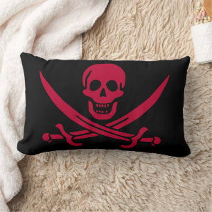 Almofada Lombar Bandeira pirata da Caveira Vermelha e Espadas de C