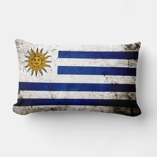 Almofada Lombar Bandeira preta de Uruguai do Grunge (Frente)