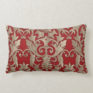 Almofada Lombar Barroco Damasco Brocade Cream Beige em Vermelho
