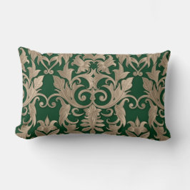 Almofada Lombar Barroco Damask Brocade Creamy Beige em Verde