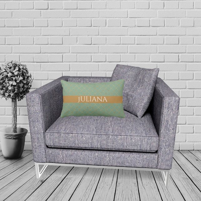 Almofada Lombar Basil Verde Dourado Quadri-fólio Personalizado  (Criador carregado)