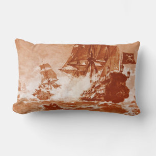 Almofada Lombar BATALHA do NAVIO de PIRATA no sepia marrom