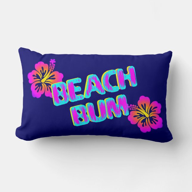 Almofada Lombar Beach Bum Hibiscus Flower Blue Travesseiro (Frente)