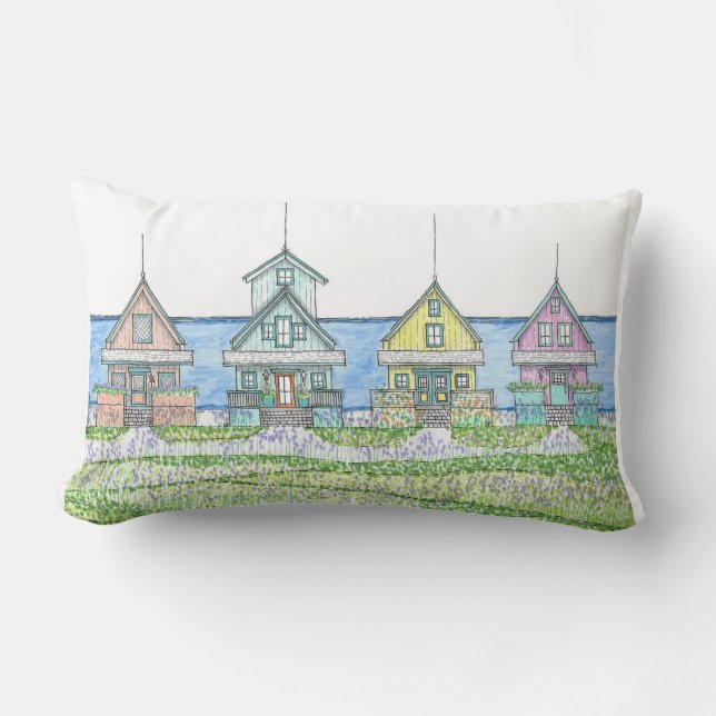 Almofada Lombar Beach Shack Life 1; Travesseiro lombar; Azul (Frente)