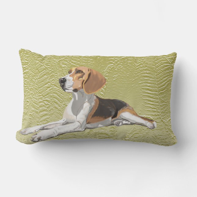 Almofada Lombar Beagle Branco e Preto Tan com Fundo verde (Frente)