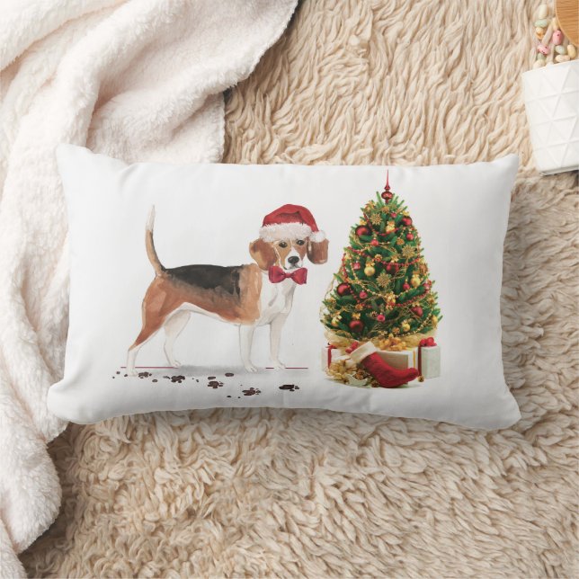 Almofada Lombar Beagle Engraçado Cachorro de Natal com Árvore (Cobertor)