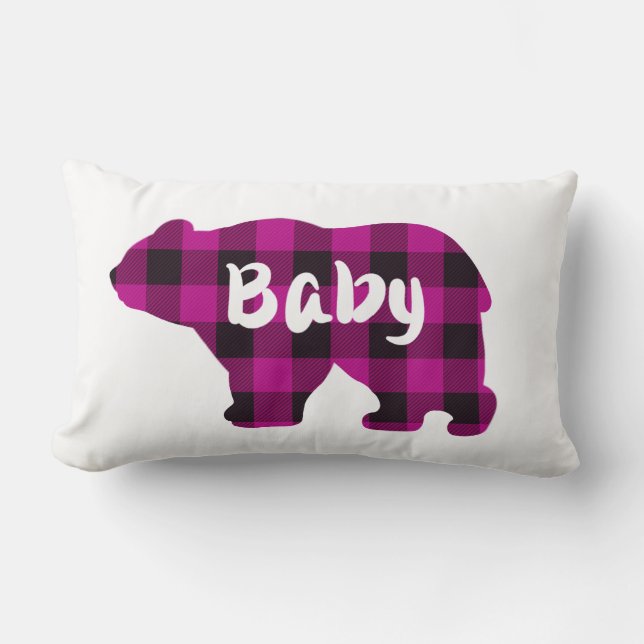 Almofada Lombar Bear Urso Rosa e xadrez Negra (Frente)