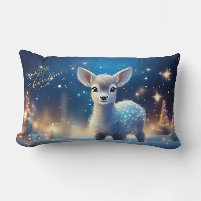 Almofada Lombar Bebê Reindeer com Feliz Saudação de Natal (Frente)