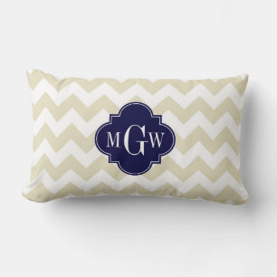 Almofada Lombar Bege Branco Chevron Azul-Marinho Quatrefoil 3 Mono