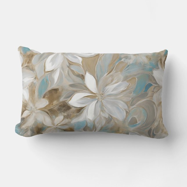 Almofada Lombar Bege Marrom Azul Turquesa Floral (Frente)