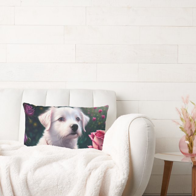 Almofada Lombar Bela Coleção De Cão E Rosa (Sofá)