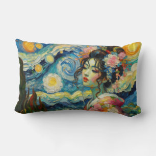 Almofada Lombar Bela Oriental Maiko Geisha Van Gogh mashup