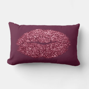 Almofada Lombar Beleza Burgundy Lábios Roxo Roxo Beijo