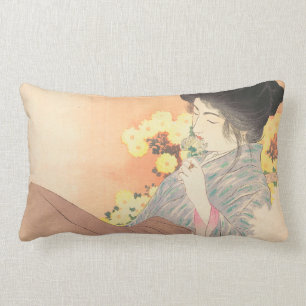 Almofada Lombar Beleza japonesa com a tatuagem da flor geisha maik