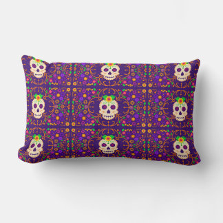 Almofada Lombar Belo crânio com flores Día de los Muertos