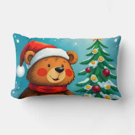 Almofada Lombar Belo Urso em Santa Chapéu ao Lado do Natal Decorad