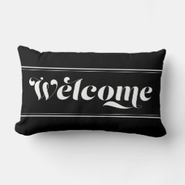 Almofada Lombar Bem-vindo ao lar Black & White Script Chic Calligr