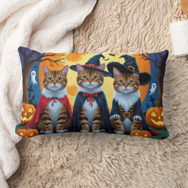 Almofada Lombar Bengala Cats Pumpkin Halloween Engraçado (Cobertor)