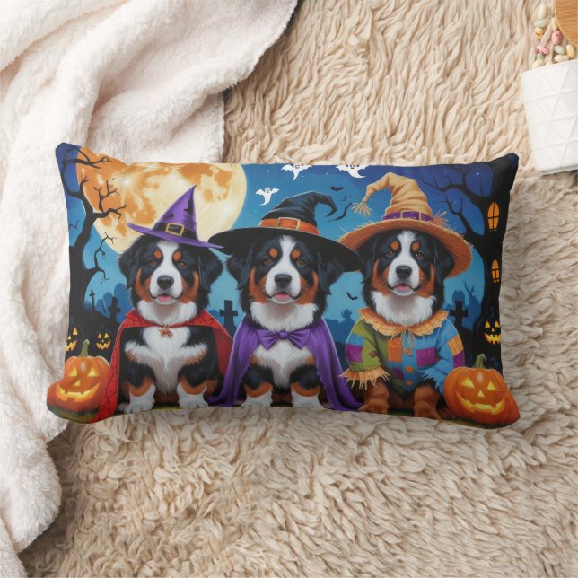 Almofada Lombar Bernese Mountain Dogs Pumpkin Halloween Engraçado (Cobertor)