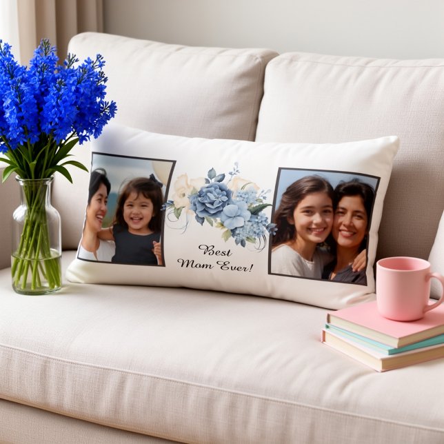 Almofada Lombar Best Mom Ever Personalized 2 Photo Floral (Criador carregado)
