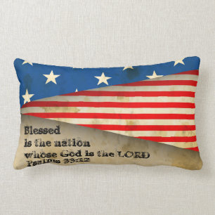 Almofada Lombar Bíblia Verse Psalms 33:12 Vintage EUA Flag Travess