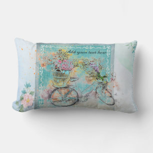 Almofada Lombar Bicicleta com cestos de flores em burlap azul